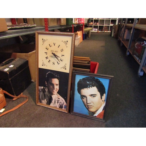 1242 - A box of assorted pictures, prints and mirrors including Elvis examples and an Elvis wall hanging