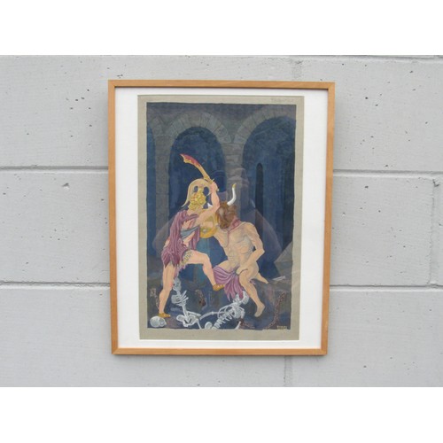 6101 - RONALD WILLIAM (JOSH) KIRBY (1928-2001) (ARR) A Framed watercolour ‘Theseus and the Minotaur’. Signe... 