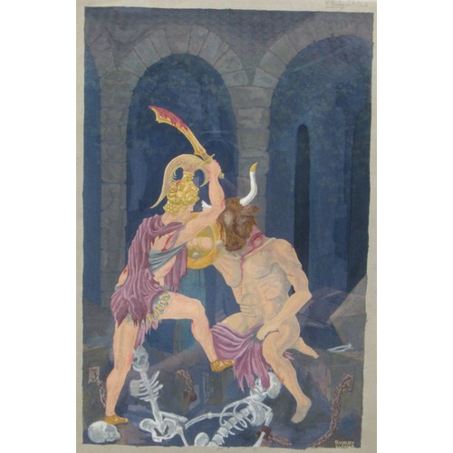 6101 - RONALD WILLIAM (JOSH) KIRBY (1928-2001) (ARR) A Framed watercolour ‘Theseus and the Minotaur’. Signe... 