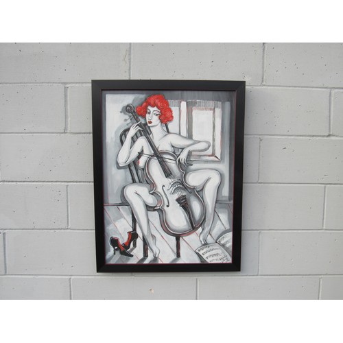 6092 - NATALIA ANTADZE (Georgian b.1976) A framed and glazed acrylic on canvas. Burlesque nude female with ... 