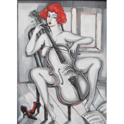 6092 - NATALIA ANTADZE (Georgian b.1976) A framed and glazed acrylic on canvas. Burlesque nude female with ... 