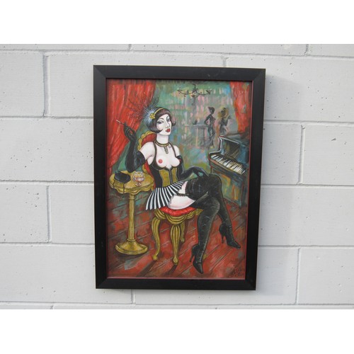 6088 - NATALIA ANTADZE (Georgian b.1976) A framed and glazed acrylic on canvas. Burlesque nude female. Sign... 