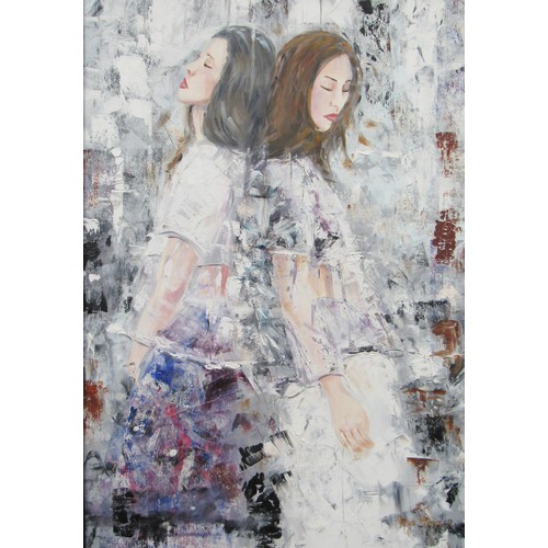 6094 - VALERIE ZIMMERMANN (Anna Mya Zimmer, French b.1968) Two framed oils on canvas of women, one titled '... 