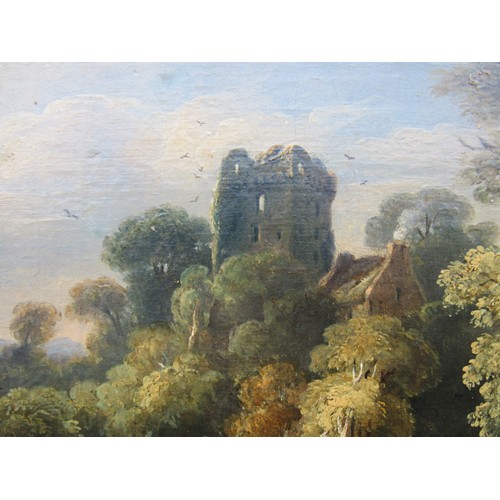 6037 - Rosslyn Castle - A 19th Century oil on board, set in an ornate gilt frame. Recent replaced back boar... 