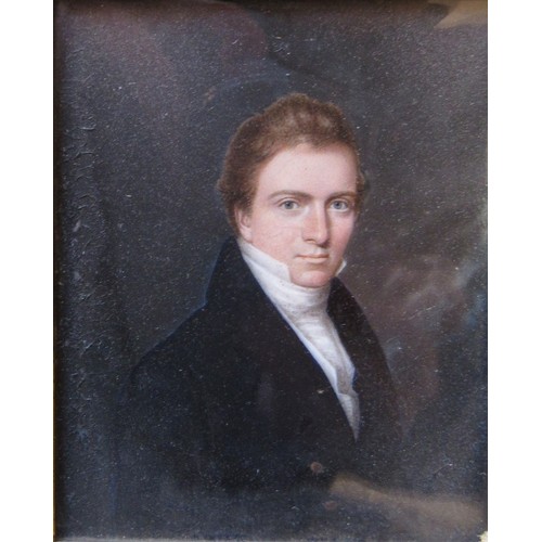 6020 - A 19th Century watercolour on ivory panel of a young gentleman. Unsigned. Set in period frame. Image... 