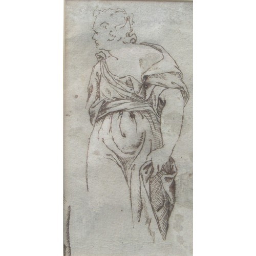 6002 - A framed and glazed drawing in brown ink, 'Study of a draped figure' after Girolamo Francesco Maria ... 