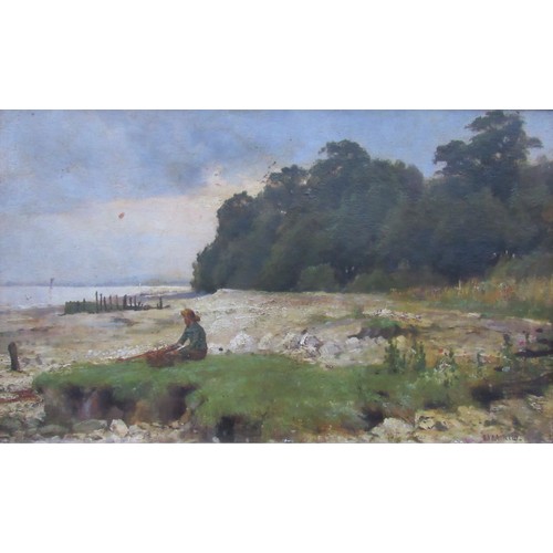 6050 - ERNEST W. APPLEBY (1862-1909) A gilt framed oil on card, fisherman at rest on the shore. Signed bott... 