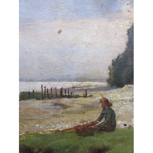 6050 - ERNEST W. APPLEBY (1862-1909) A gilt framed oil on card, fisherman at rest on the shore. Signed bott... 