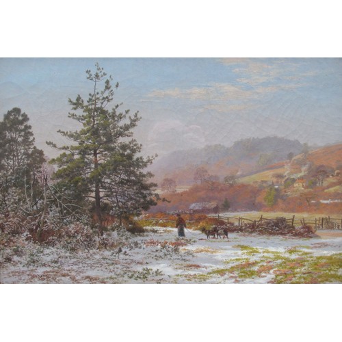 6033 - MARTIN SNAPE (1852-1930) An oak framed and glazed oil on canvas of a winter scene - 'Winter Morning ... 