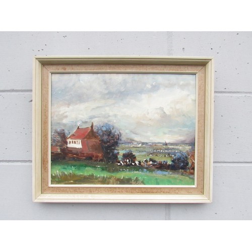 6069 - GEOFFREY CHATTEN (b.1938) A framed oil on board, 'Broads marsh landscape with house'. Unsigned. Imag... 