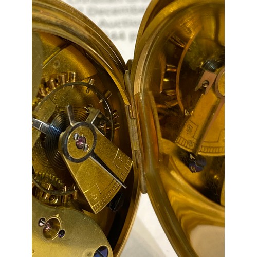 7344 - An 18ct gold hunter case keyless lever chronograph pocket watch, the movement signed J. Hargreaves a... 