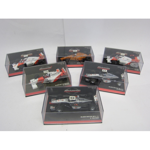 9213 - A group of six Paul's Model Art Minichamps McLaren Collection  1:43 scale diecast Formula 1 cars, to... 