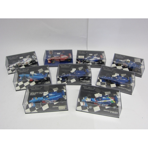 9216 - A group of nine Paul's Model Art Minichamps 1:43 scale diecast model Formula 1 cars to include Willi... 