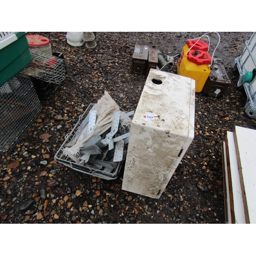 3227 - A quantity of joist hangers and a service box