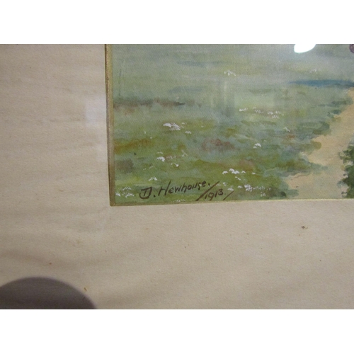 4088 - D.HEWHOUSE: A framed and glazed watercolour, Broads riverside path with figure and mill.  Signed and... 