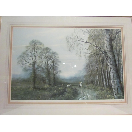 4375 - Two prints - J.C. Harrison: Grey Partridges in flight, pencil signed, plus Ceasar Smith hunting scen... 