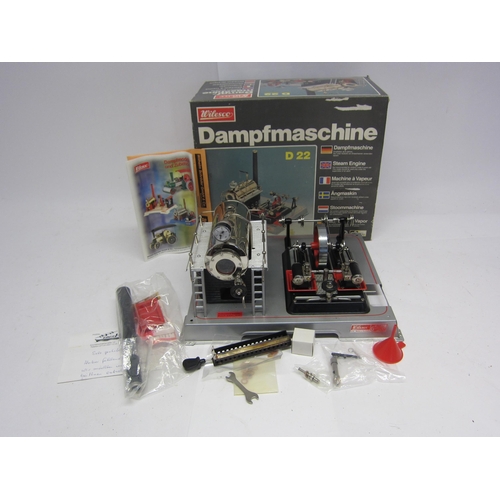 9560 - A boxed Wilesco D22 Damfmaschine live steam stationary steam plant, the horizontal boiler with brick... 