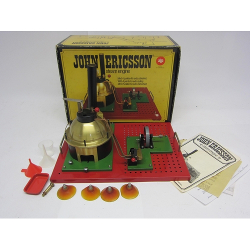 9565 - A boxed AB Alga (Sweden) John Ericsson live steam stationary engine, the brass domed boiler powering... 