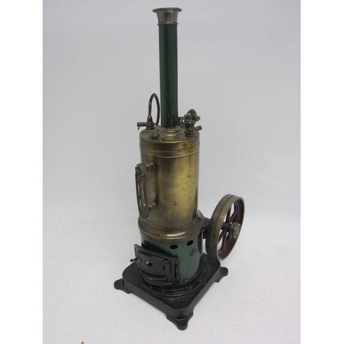 9542 - A Bing, Bavaria, live steam stationary engine, black painted cast iron base with brass vertical boil... 