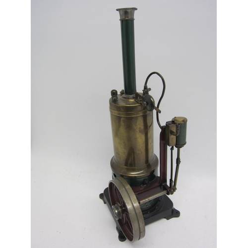 9542 - A Bing, Bavaria, live steam stationary engine, black painted cast iron base with brass vertical boil... 