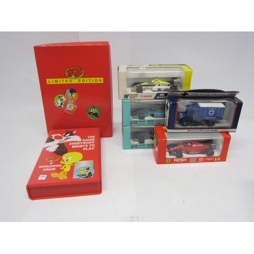 9248 - Four boxed Onyx diecast cars and one Lledo example, together with Tazo limited edition set and video