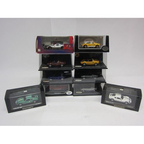 9211 - Ten assorted perspex cased 1:43 scale diecast cars to include two Paul's Mini Art Minichamps Melkus ... 