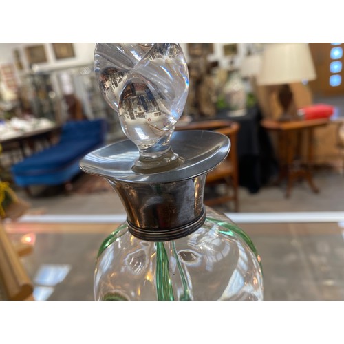 7651 - A Hukin & Heath Art glass decanter with silver collar, London 1899, 35cm tall