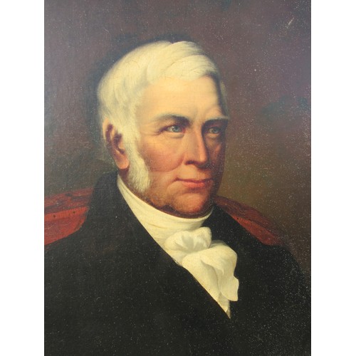 6015 - A circa mid 19th Century unframed oil on canvas portrait of a gentleman. Later cut and stuck to a ne... 