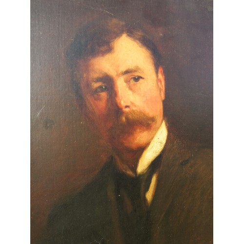 6017 - A late 19th Century unframed oil on canvas portrait of a gentleman with a full moustache. Later cut ... 