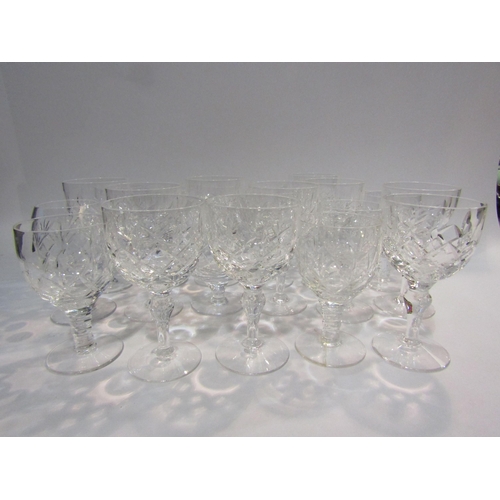 4385 - Ten cut glass wine glasses, eleven similar and two brandy balloons (23)