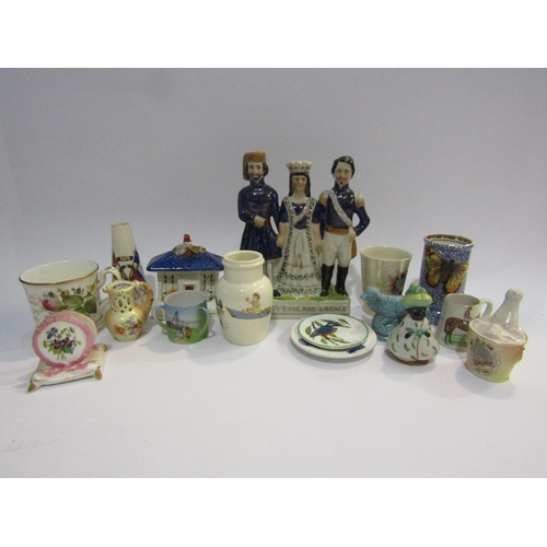 4394 - Mixed ceramics including Staffordshire cottage, later Turkey England France figure, Victorian christ... 