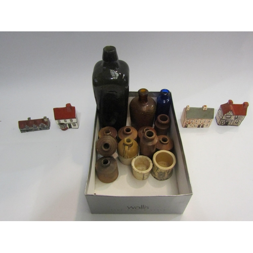 4418 - Vintage bottles, stoneware ink bottles, ointment pot and four cottages (18)