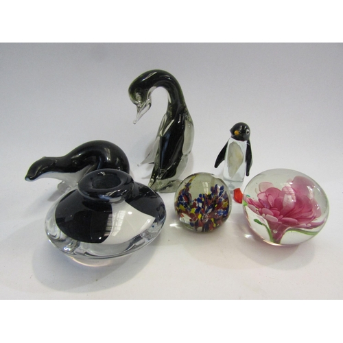 4440 - Art glass Murano goose, Langham stoat, penguin, paperweights and Tina Farina Harrods perfume bottle ... 