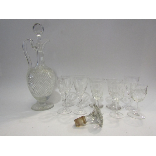 4445 - A hobnail cut claret jug, five fern cut glasses, two blade cut glasses, etc (12)