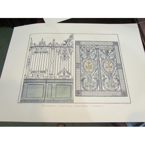 4004 - A selection of unframed prints depicting architectural ironwork, interior scenes and furniture (12)