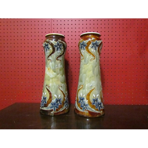 4031 - A pair of Doulton Lambeth glazed vases of flared form designed by Eliza Simeon (1873-1928), 32cm tal... 