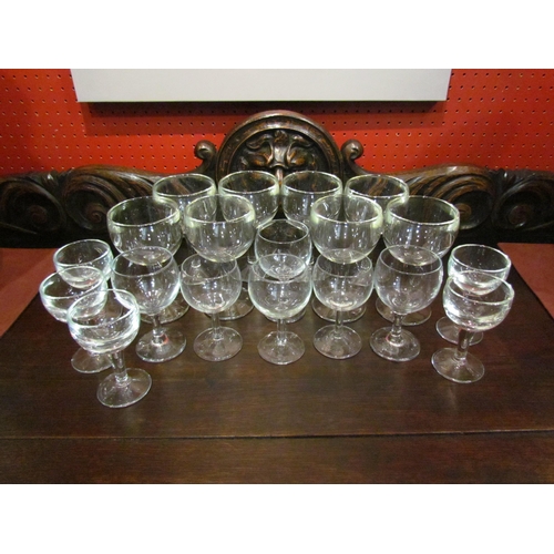 4046 - Eight double skin wine glasses marked France, five similar smaller examples, etc (19)