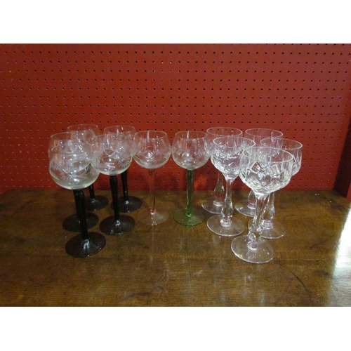 4063 - Five Stuart crystal hock glasses and seven others (12)