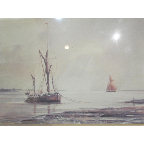 4070 - GUY TODD (1925-2003): A framed and glazed watercolour of moored boats on still waters, signed bottom... 