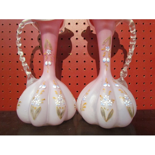 4076 - A pair of Victorian hand painted melon fluted jugs, 24cm tall