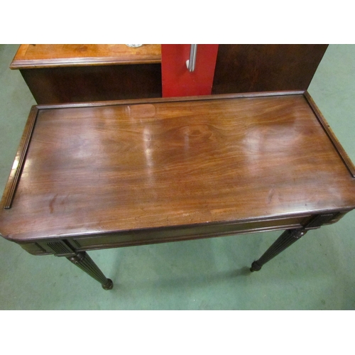 4095 - A 19th Century flame mahogany side table, the round corner front over turned and fluted tapering leg... 