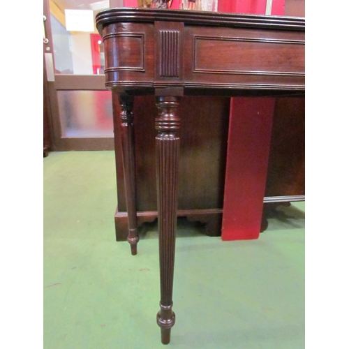 4095 - A 19th Century flame mahogany side table, the round corner front over turned and fluted tapering leg... 