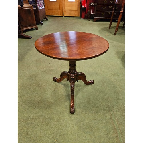 4008 - A 19th Century oak circular top wine table on a fruitwood turned and carved tripod base, 50cm tall x... 