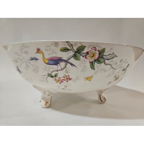 4117 - A Coalport bowl, white ground printed with exotic birds and branches, gilt rim, 26.5cm diameter