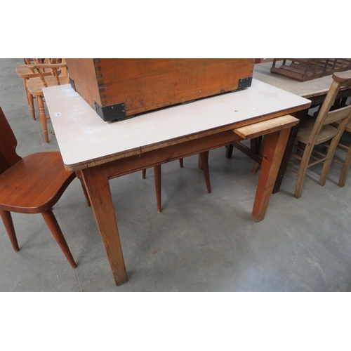 2245 - A pine based kitchen table with a formica top, with one drawer and a slide out panel   (R) £15