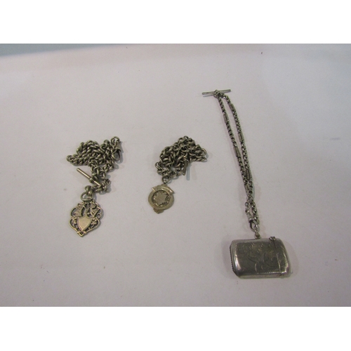 4373 - Two silver watch chains and silver vesta case