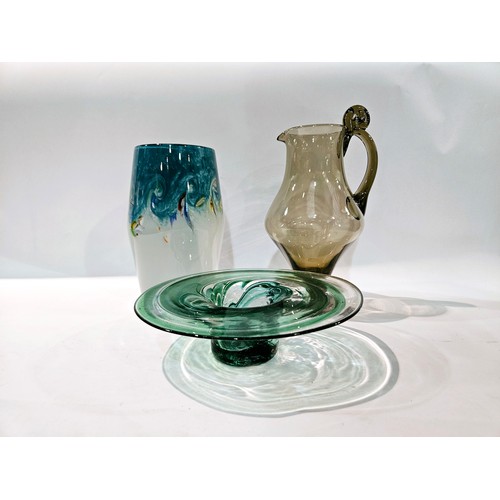 4432 - Art glass dish, jug and vase, tallest 26cm