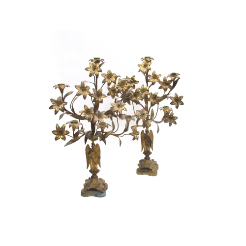 4414 - A pair of 19th Century highly elaborate six sconce ormolu candlesticks with flower, leaf and Angel e... 