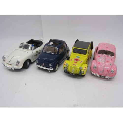 9209 - A mixed lot of BBurago and Maisto 1/18 and one 1/16 scale die cast cars including Citroën 2CV (1952)... 