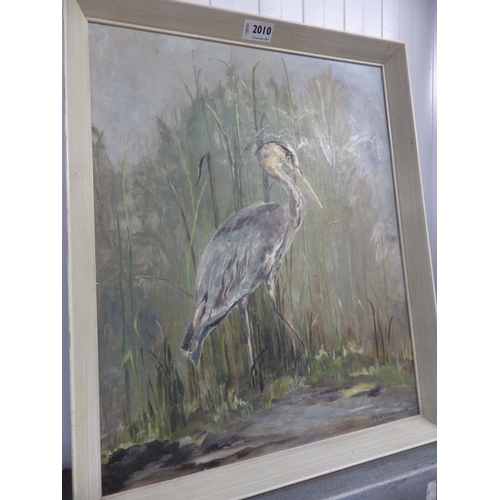 2010 - An oil on board of a heron at Cley marshes by M.Everington